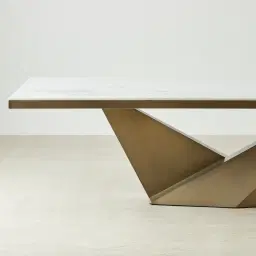 Vania Brushed Bronze Dining Table with Statuario White Sintered Stone Top - 268x118cm