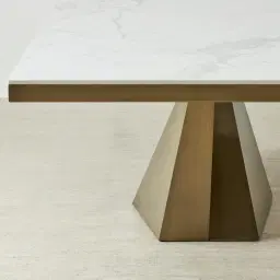 Vania Brushed Bronze Dining Table with Statuario White Sintered Stone Top - 268x118cm