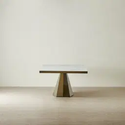 Vania Brushed Bronze Dining Table with Statuario White Sintered Stone Top - 268x118cm