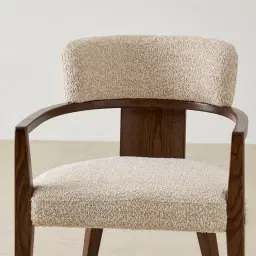 Lila Mid Beige Woven Fabric Dining Chair - Amber Brown Wooden Leg
