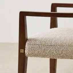 Lila Mid Beige Woven Fabric Dining Chair - Amber Brown Wooden Leg