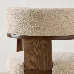 Lila Mid Beige Woven Fabric Dining Chair - Amber Brown Wooden Leg