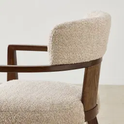 Lila Mid Beige Woven Fabric Dining Chair - Amber Brown Wooden Leg