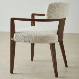 Lila Stone Cream Fabric Dining Chair - Amber Brown Wooden Legs