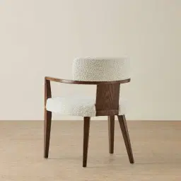 Lila Stone Cream Fabric Dining Chair - Amber Brown Wooden Legs