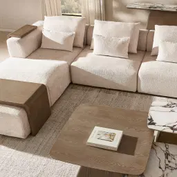 Riviera III Isabelline White Fabric Sofa - Rectangular Ottoman