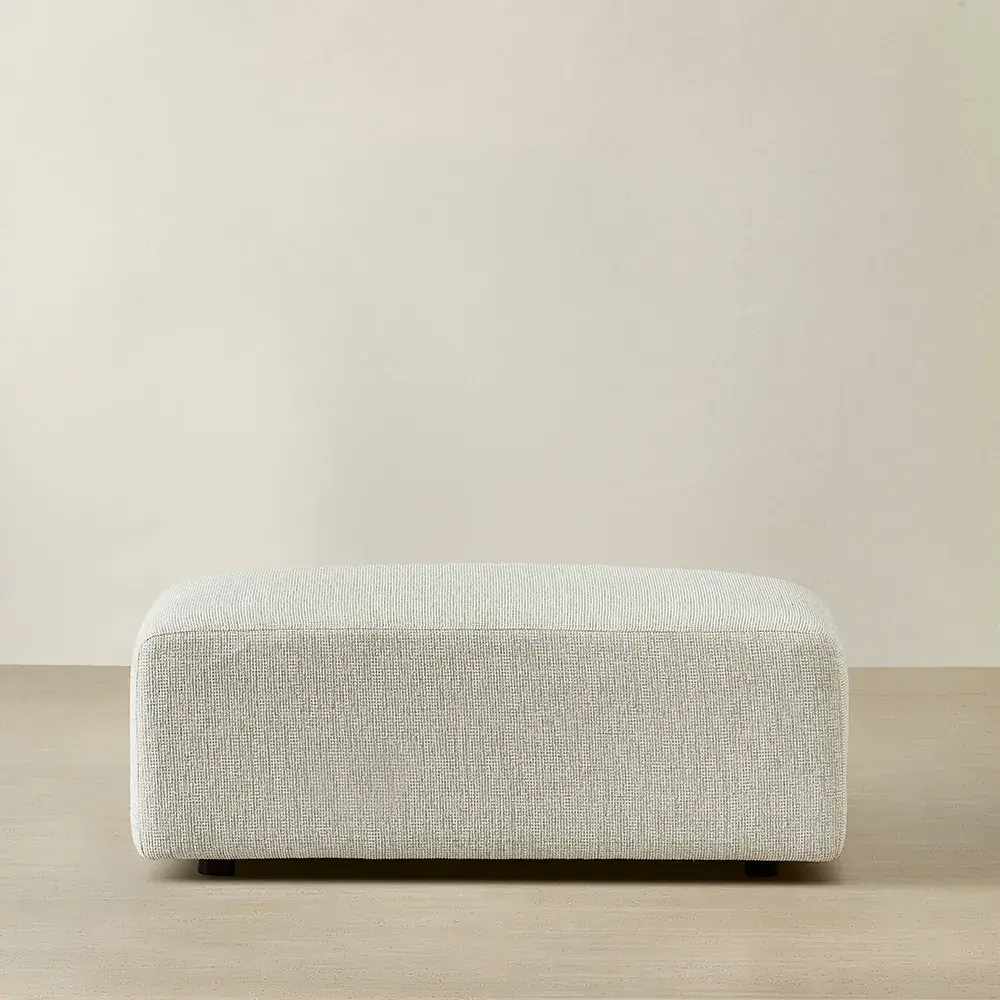 Riviera III Isabelline White Fabric Sofa - Rectangular Ottoman
