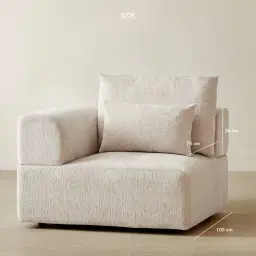Riviera III Powder White Chenille Fabric Sofa - Left Seat