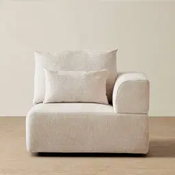 Riviera III Powder White Chenille Fabric Sofa - Right Seat