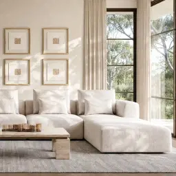 Riviera III Powder White Chenille Fabric Sofa - Right Seat