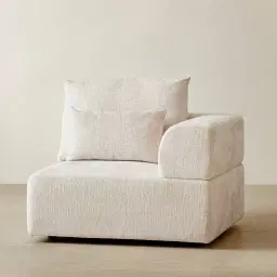 Riviera III Powder White Chenille Fabric Sofa - Right Seat
