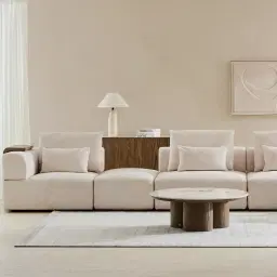 Riviera III Powder White Chenille Fabric Sofa - Armless Seat