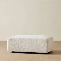 Riviera III Powder White Chenille Fabric Sofa - Rectangular Ottoman