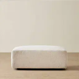 Riviera III Powder White Chenille Fabric Sofa - Rectangular Ottoman