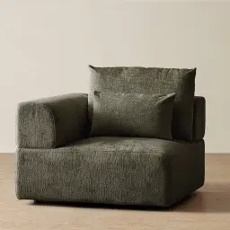 Riviera III Green Chenille Fabric Sofa - Left Seat