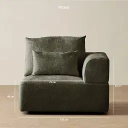 Riviera III Green Chenille Fabric Sofa - Right Seat