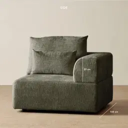 Riviera III Green Chenille Fabric Sofa - Right Seat