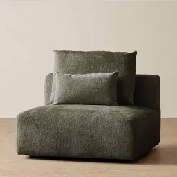 Riviera III Green Chenille Fabric Sofa - Armless Seat