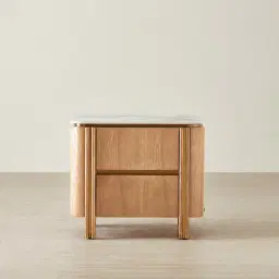 Portobello II Light Brown Ash Veneer Bedside Table - Pandora Brown Sintered Stone Top