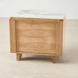 Portobello II Light Brown Ash Veneer Bedside Table - Pandora Brown Sintered Stone Top