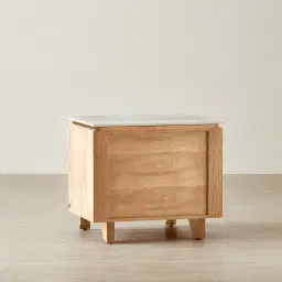 Portobello II Light Brown Ash Veneer Bedside Table - Pandora Brown Sintered Stone Top