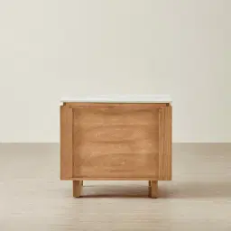 Portobello II Light Brown Ash Veneer Bedside Table - Pandora Brown Sintered Stone Top