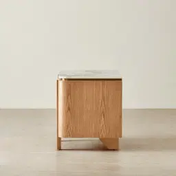 Portobello II Light Brown Ash Veneer Bedside Table - Pandora Brown Sintered Stone Top