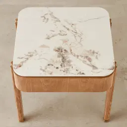 Portobello II Light Brown Ash Veneer Side Table - Pandora Brown Sintered Stone Top