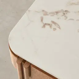 Portobello II Light Brown Ash Veneer Side Table - Pandora Brown Sintered Stone Top