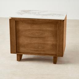 Portobello II Toffee Brown Ash Veneer Bedside Table - Pandora Brown Sintered Stone Top