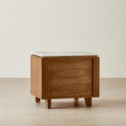 Portobello II Toffee Brown Ash Veneer Bedside Table - Pandora Brown Sintered Stone Top