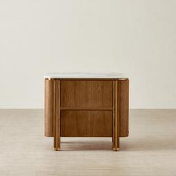 Portobello II Toffee Brown Ash Veneer Bedside Table - Pandora Brown Sintered Stone Top