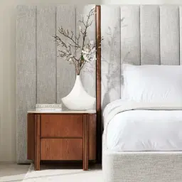 Portobello II Toffee Brown Ash Veneer Bedside Table - Pandora Brown Sintered Stone Top