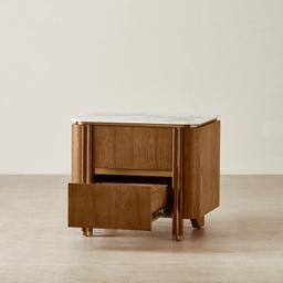 Portobello II Toffee Brown Ash Veneer Bedside Table - Pandora Brown Sintered Stone Top