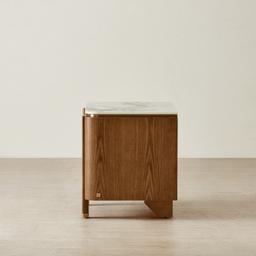 Portobello II Toffee Brown Ash Veneer Bedside Table - Pandora Brown Sintered Stone Top