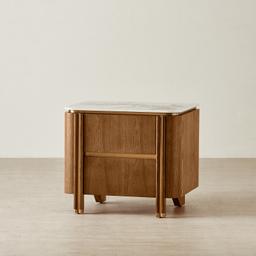 Portobello II Toffee Brown Ash Veneer Bedside Table - Pandora Brown Sintered Stone Top