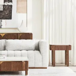 Portobello II Toffee Brown Ash Veneer Side Table - Pandora Brown Sintered Stone Top