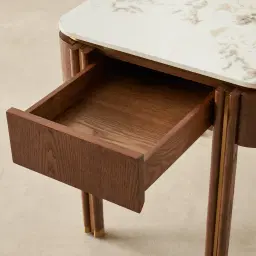 Portobello II Toffee Brown Ash Veneer Side Table - Pandora Brown Sintered Stone Top
