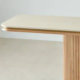 San Pierre Light Brown Ash Veneer Single Leg Console Table with Travertine Finish Sintered Stone Top