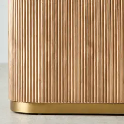 San Pierre Light Brown Ash Veneer Single Leg Console Table with Travertine Finish Sintered Stone Top