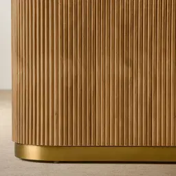 San Pierre Light Brown Ash Veneer Single Leg Console Table with Travertine Finish Sintered Stone Top
