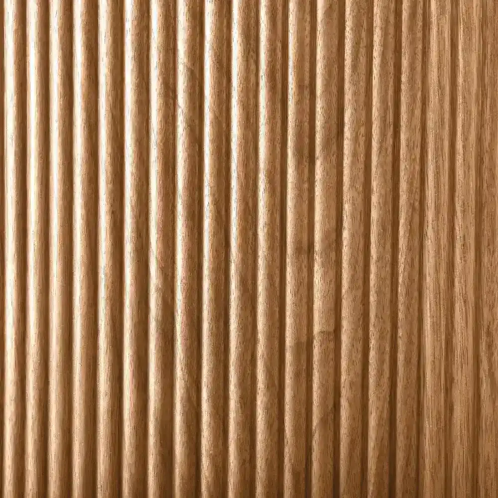 San Pierre Light Brown Ash Veneer Console Table - Single Leg - Travertine Finish Sintered Stone Top