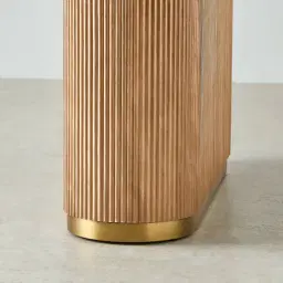 San Pierre Light Brown Ash Veneer Single Leg Console Table with Travertine Finish Sintered Stone Top