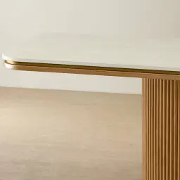 San Pierre Light Brown Ash Veneer Single Leg Console Table with Travertine Finish Sintered Stone Top