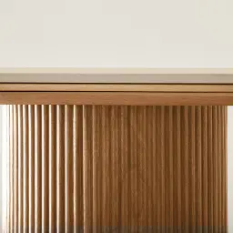 San Pierre Light Brown Ash Veneer Two-Leg Console Table with Travertine Finish Sintered Stone Top