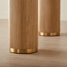 San Pierre Light Brown Ash Veneer Two-Leg Console Table with Travertine Finish Sintered Stone Top