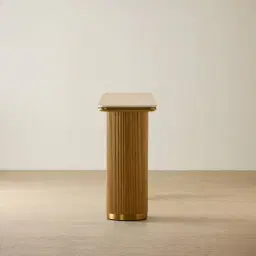 San Pierre Light Brown Ash Veneer Two-Leg Console Table with Travertine Finish Sintered Stone Top