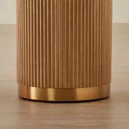 San Pierre Light Brown Ash Veneer Two-Leg Console Table with Travertine Finish Sintered Stone Top