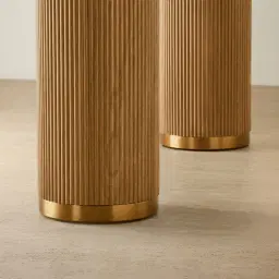 San Pierre Light Brown Ash Veneer Two-Leg Console Table with Travertine Finish Sintered Stone Top