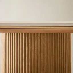San Pierre Light Brown Ash Veneer Two-Leg Console Table with Travertine Finish Sintered Stone Top